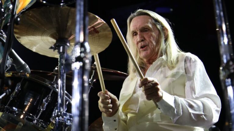 Legendary Iron Maiden drummer Nicko McBrain performs at the Mountbatten Festival of Music 080324 CREDIT MOD